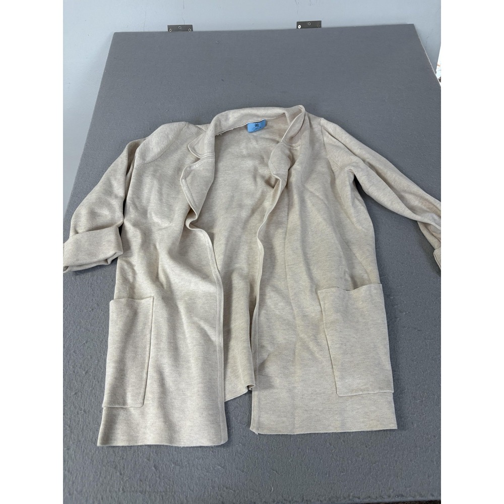 CeCe Cardigan Sweater Womens Small Beige Open‎ Front Pockets Lightweight Knit